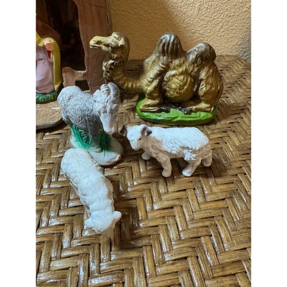 Vintage Hand-Painted Nativity Scene Set Of 12 Figurines And A Manger - Picture 6 of 15